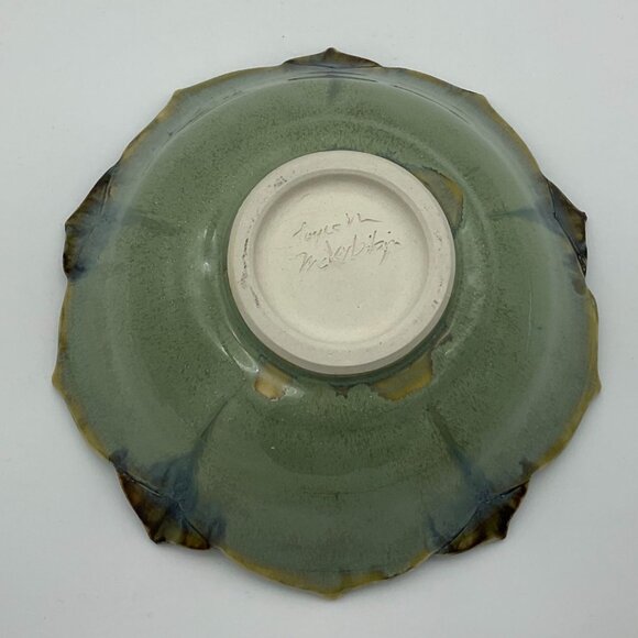 Joyce Inderbitzin Double Lotus Original Handmade Art Pottery Stoneware 8in Bowl - Picture 5 of 6